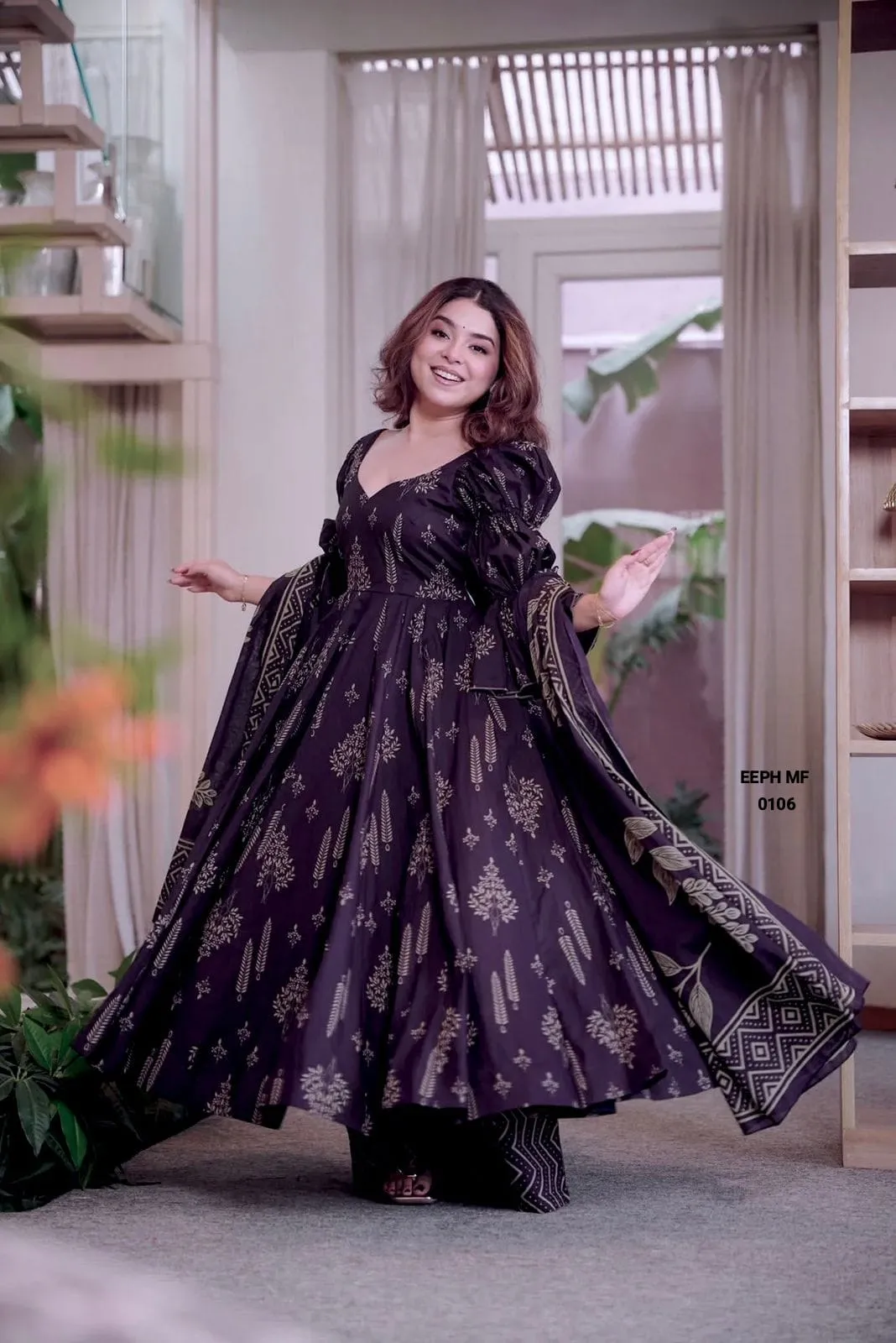 Anarkali Salwar Maslin Cotton With Digital Print Work Fully Sleevs Set